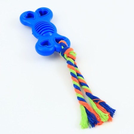 Chewing toy with a rope "Bone on a leash", 9.5 cm, blue-2