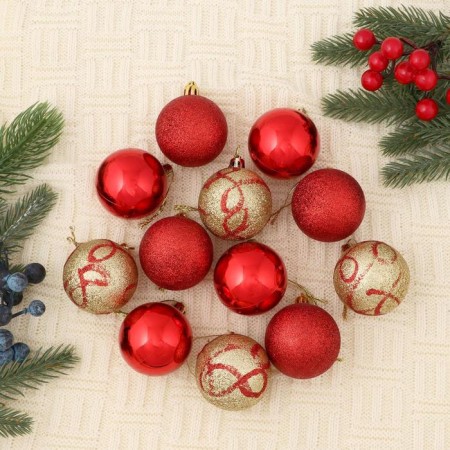 Set of balls plastic D-5 cm, 12 pcs "Crohn" with a red-golden
