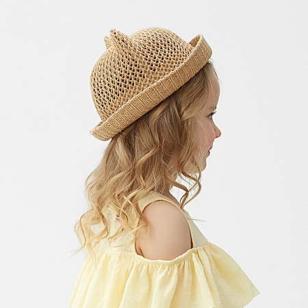Hat for Minaku girl with ears, beige color, rr 48-1