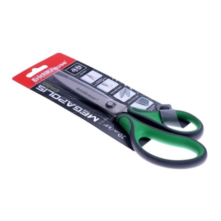 Scissors Erich Krause Megapolis Ergo, 20 cm, with an improved 4D swoops, do not rust, pens with rubber inserts, in a blist-10