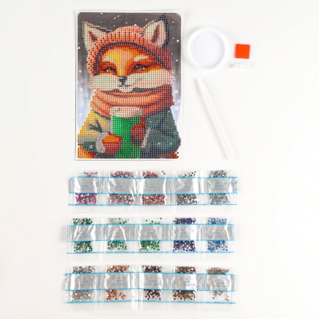 New Year's diamond mosaic with partial filling on the canvas "New Year. Fox ", 15 x 21 cm-2
