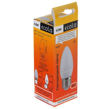 LED LED ECOLA "candle", E27, C37, 6 W, 4000 K, 101x37 mm, daytime white-2