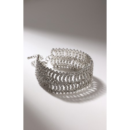 Bracelet "ice" waves, white color in silver, 17.5 size-3