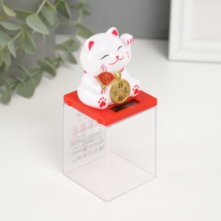Plastic Plastic "White Mani-Neko with a fan and coin" 5x5x5 cm-2