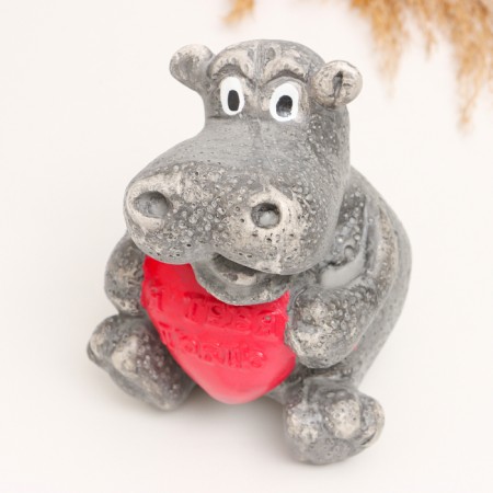 Piggy bank "Hippo with heart" Gray, 14cm-4