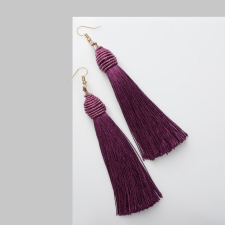 Earrings "brushes" of cabaret, purple color in gold, l brush 9.5 cm