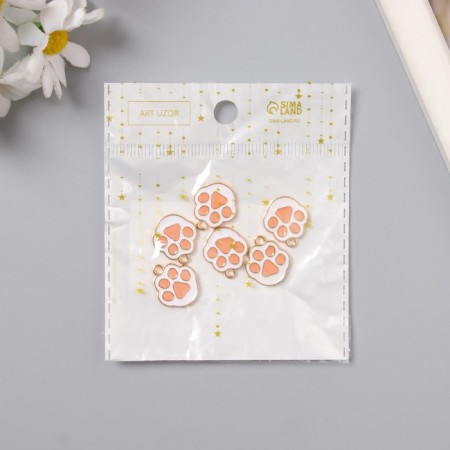 Decor for creativity metal, enamel "cat foot" white-pink 1.7x1.5 cm-2