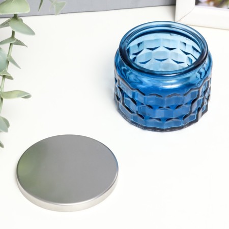 Bank for candles glass with a lid "Sot" blue 5x7x7 cm, mix-1