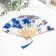 Fan bamboo, textiles h = 21 cm bend, with a brush "flowers" in a box, white-blue