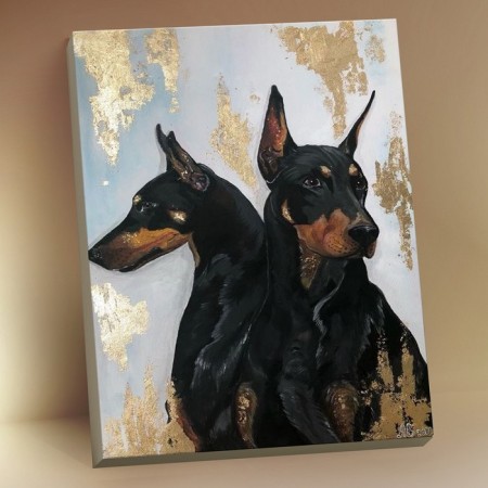 Picture on numbers with a whip 40 × 50 cm "Doberman dogs" 16 colors