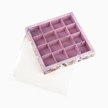 Box for 16 sweets with cells "Flowers", 19 x 19 x 3 cm-4