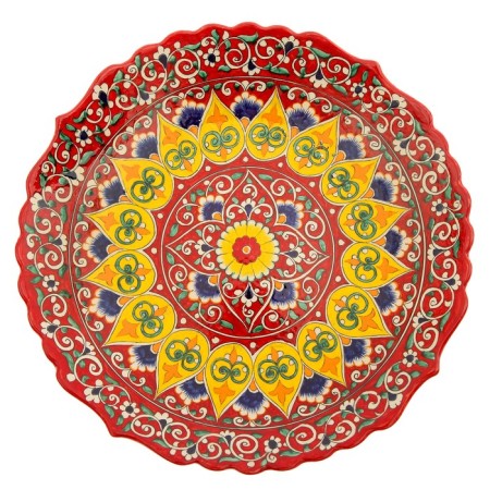 Largan Rishtan ceramics "Flowers", 41 cm, red, corrugated-4