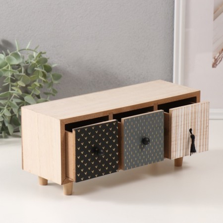 Casket wood 3 boxes "chest of drawers. Different textures" 11x18x12 cm-2