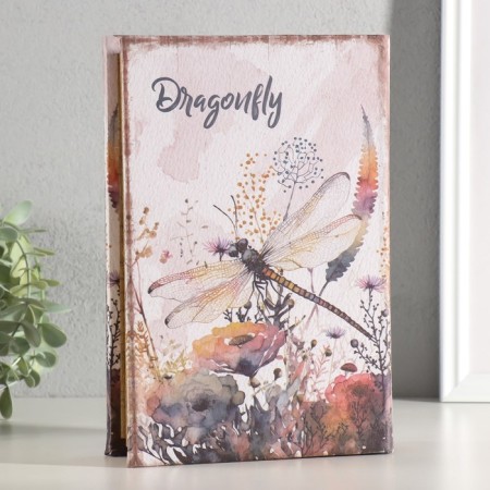 Safe-book wood, leatherette, Dragonfly and Flowers mirror 24x16x5 cm-4