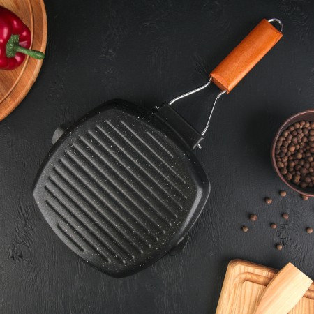 Hril frying pan "White", d = 20 cm, wooden handle, induction, black color-3