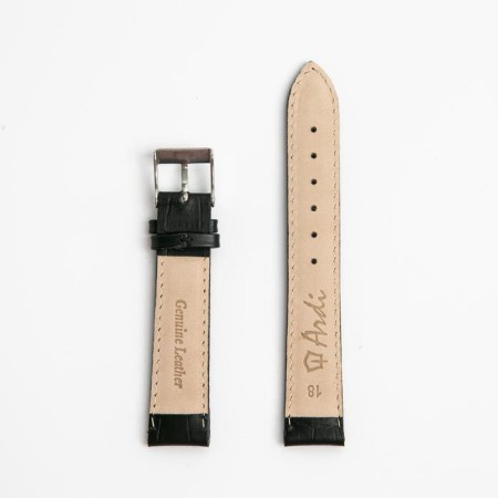 Watch strap, male, 18 mm, harness 75 mm, larynx 115 mm, genuine leather, black-2