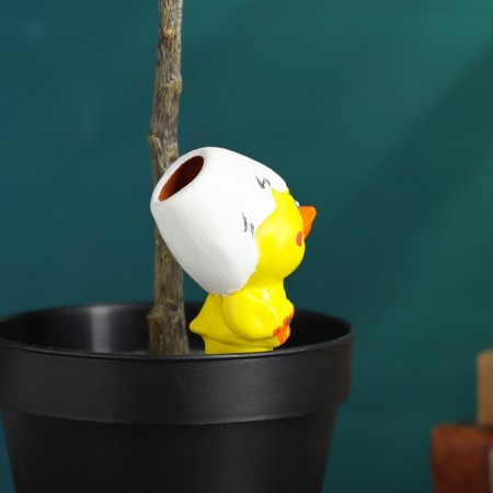 Waster "Chicken" for home plants and garden, yellow, Kungur ceramics, 50ml, 6.5cm-2