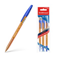 Set of ballpoint pens 3 pieces Erichkrause R-301 Amber Stick, node 0.7 mm, blue ink, letter line 2000 meters, euro suspension