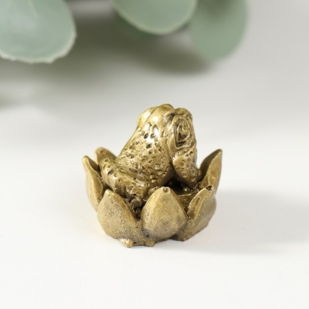 NECSK Polystone bronze "Little toad in the lotus" 2.5x2.5x2.5 cm-3