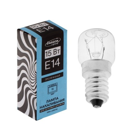 Incandescent lamp, 15 W, E14, 220 V, for oven, 300 ° C, transparent-1