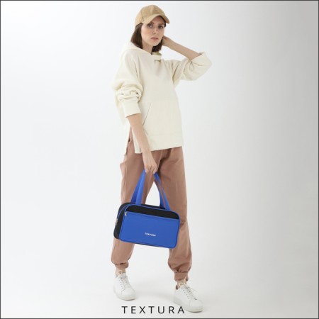 Bag for lightning shoes, textura, outer pocket, blue/black color-5