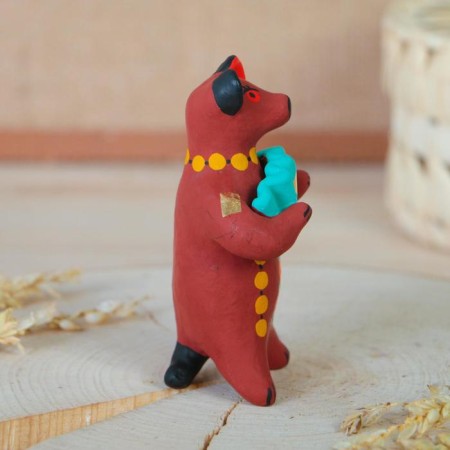 Dymkovo toy "Bear with a flower, with a rooster, with harmony", 11 cm, mix-2