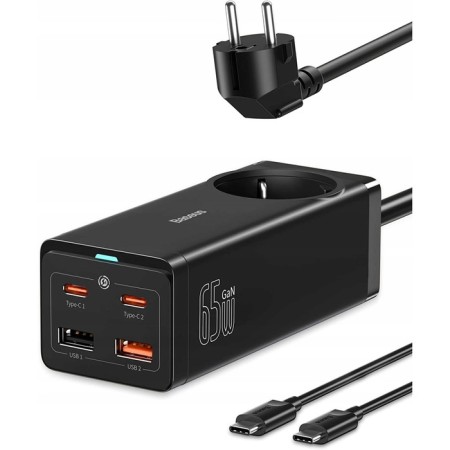 Baseus PowerCombo, GAC+2u+2C 65W+Type-C-Type-C, PD, 65W, 1 m, Black-3