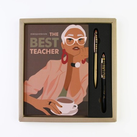 Gift set of “The Best Teacher”: A5 diary, 80 sheets and 2 pcs of the handle (ball, 1 mm, blue, red paste)-8