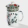 Ceramic mug with a lid and sieve "birds in peony", 300 ml