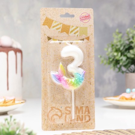 Candle for the cake "Fish Fully Fulfillment", the number "3", white-1