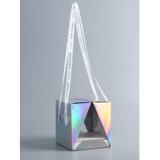 Box under the bento-port with ribbons, holography, 15.5 x 15.5 x 16 cm