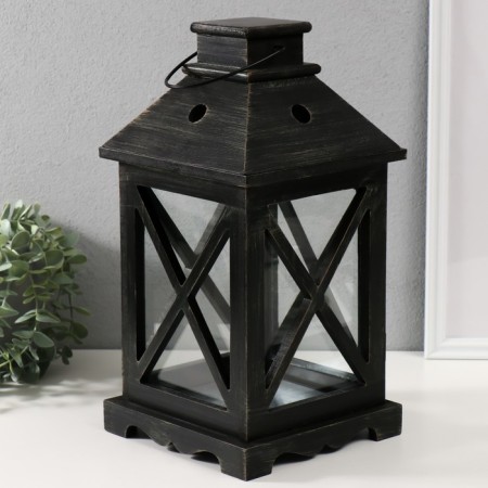 Climber wood, metal for 1 candle "Lantern" Black 18x18x35 cm-4