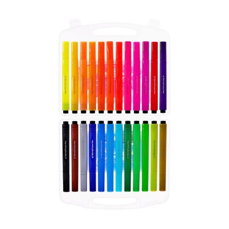 Flomasters 24 colors with a bullet -shaped tip, in a plastic penal penet of dino mix-2