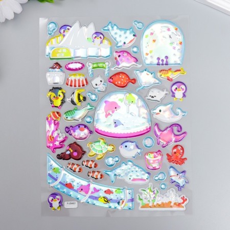 Stick plastic volumetric "Beasts/fish/dinosaurs" holography mix 26x16 cm-1