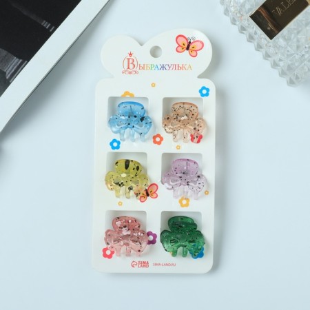 Hair crab "Avery" (set of 6 pcs) bow, 2.5 cm, mix-2