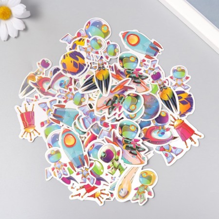 Stickers for creativity "Adventures of astronauts" embossing silver set 48 pcs 9x7x0.8 cm-1
