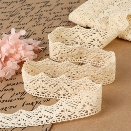 Knitted lace, 32 mm × 10 ± 1 m, beige color