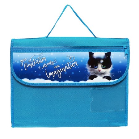 A4 labor folder, with handles of textiles folding on Velcro, "cat in the snow", PTR-10-2