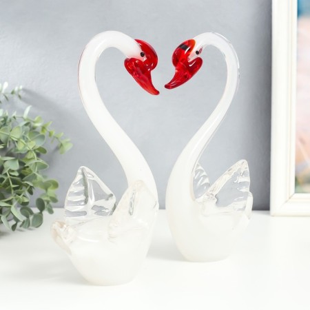 Suvenir glass "Swans white with red beak" Set 2 pcs 12x10x25.5 cm-1