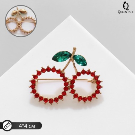 Brooch "Cherry" Contour, red-green color in gold