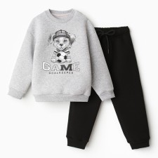 A set for a boy (sweatshirt, trousers), I was launched, the color is black/gray melange, height 80