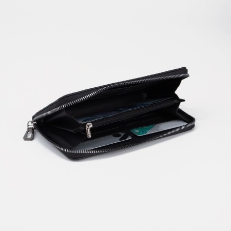 Male purse with zipper, department for bills, for maps, for coins, black color-3