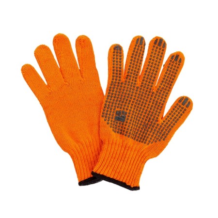 Garden gloves, x/b, knitting grade 7, 5 threads, 3-layer, size 10, with PVC points, orange