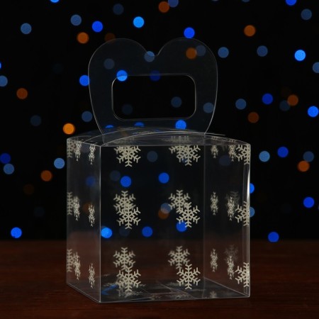 New Year. Box gift New Year's folding PVC "Snowflakes" 11 x 11 x 11 cm.