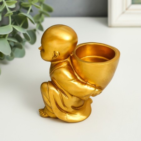 Souvenir Polystone candlestick for 1 candle "Little Buddha" 7.5x5x10 cm-3
