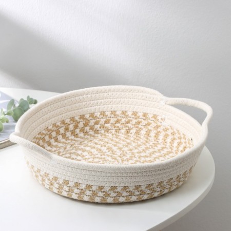 Basket for storage ladled handmade LadOOM "Visavi", cotton, with handles, 34 × 24 × 7 cm, beige color-7