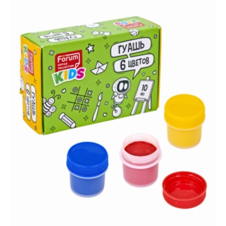 Gouache 6 colors of 10 ml, Collection Kids, in a cardboard box