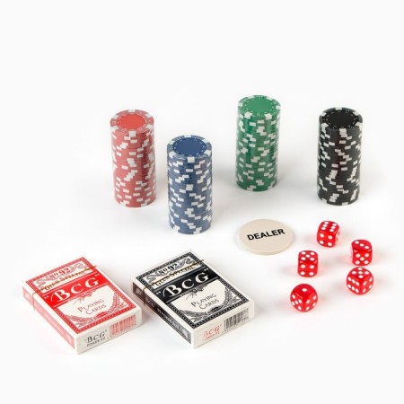 Poker in a metal case (maps 2 decks, chips 100 pcs b/nominal, 5 cubes), 20 x 20 cm-1