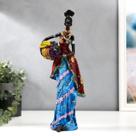 Polystone souvenir "African in a colored dress, with a fruit basket" mix 32.5x10x8 cm-1