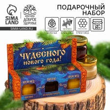 Gift set “Happy New Year: Health”: Cream-Med with sea buckthorn and propolis, jam with cones 90 g (3 pcs, x 30 g).